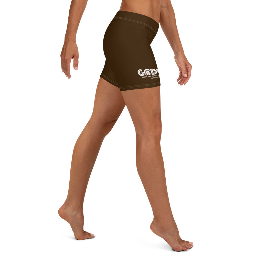 Godware Logo Stretchy Yoga Shorts - Coffee