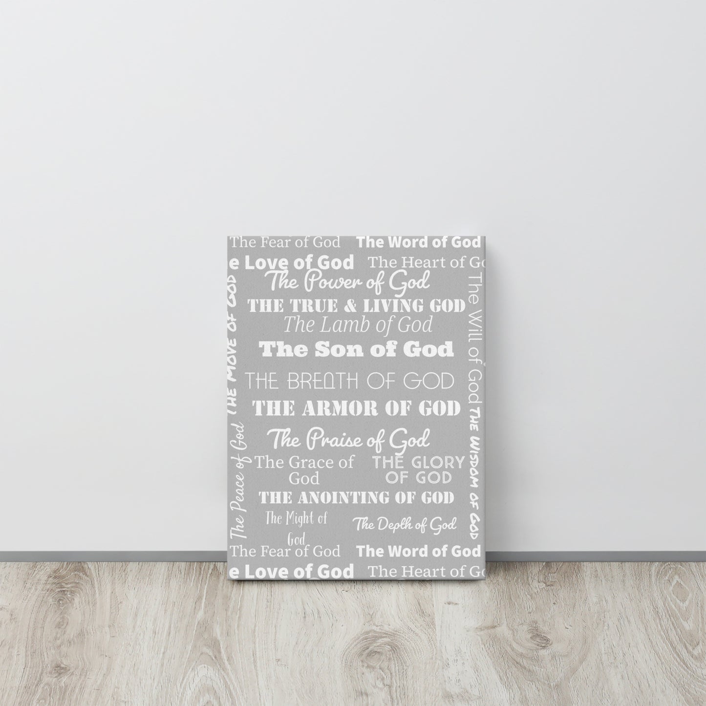 Attributes of God canvas wall decor - Med. Grey