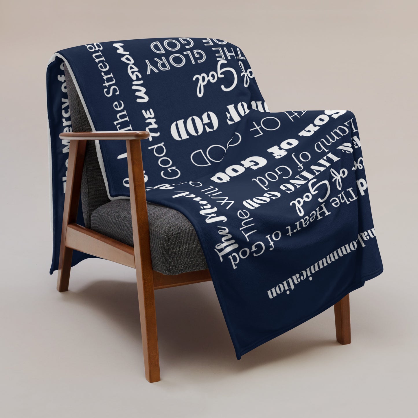 Attributes of God Fluffy Throw Pillow - Navy
