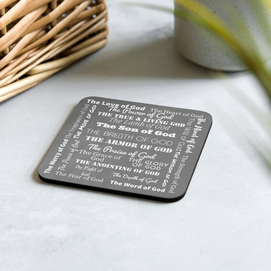 Attributes of God cork back coaster - Dark Grey