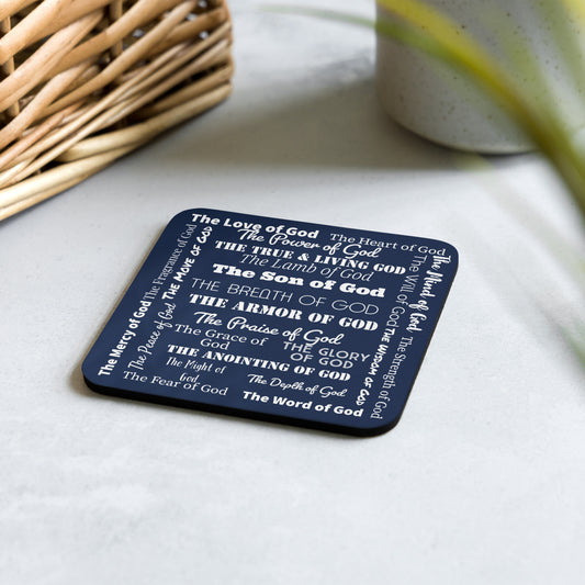 Attributes of God cork back coaster - Navy