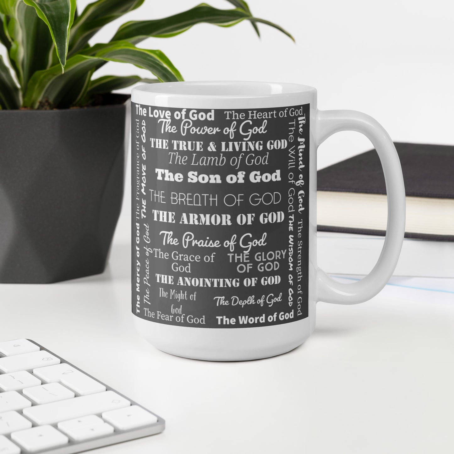 Attributes of God Ceramic Mug - Grey/White