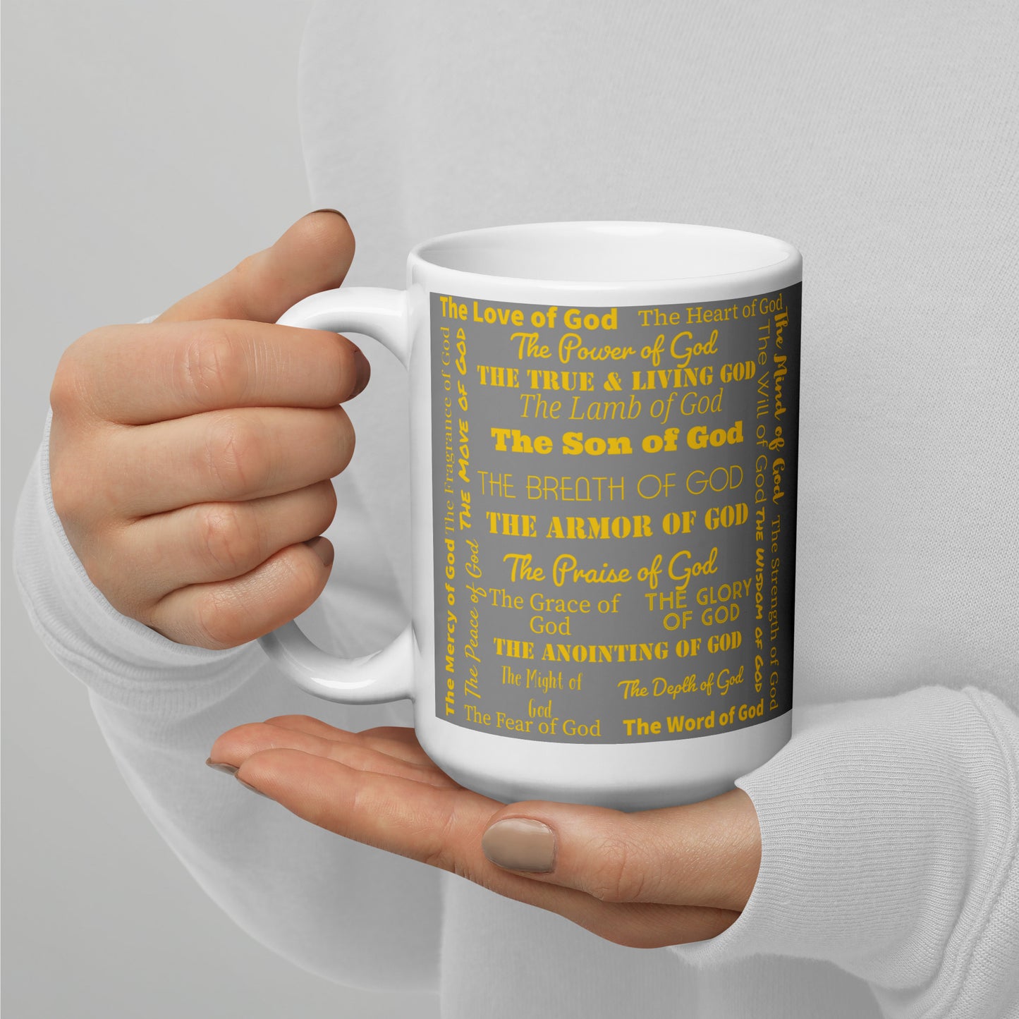Attributes of God Ceramic Mug - Grey/Gold/White