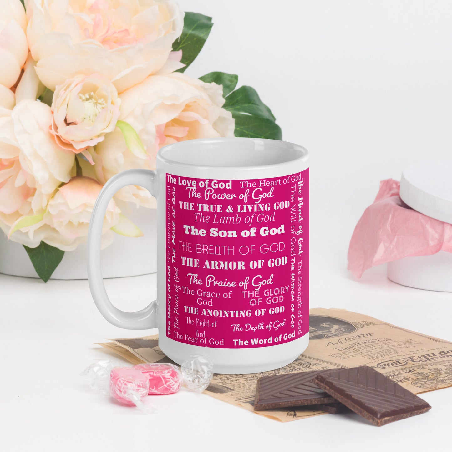 Attributes of God Ceramic Mug - Pink/White