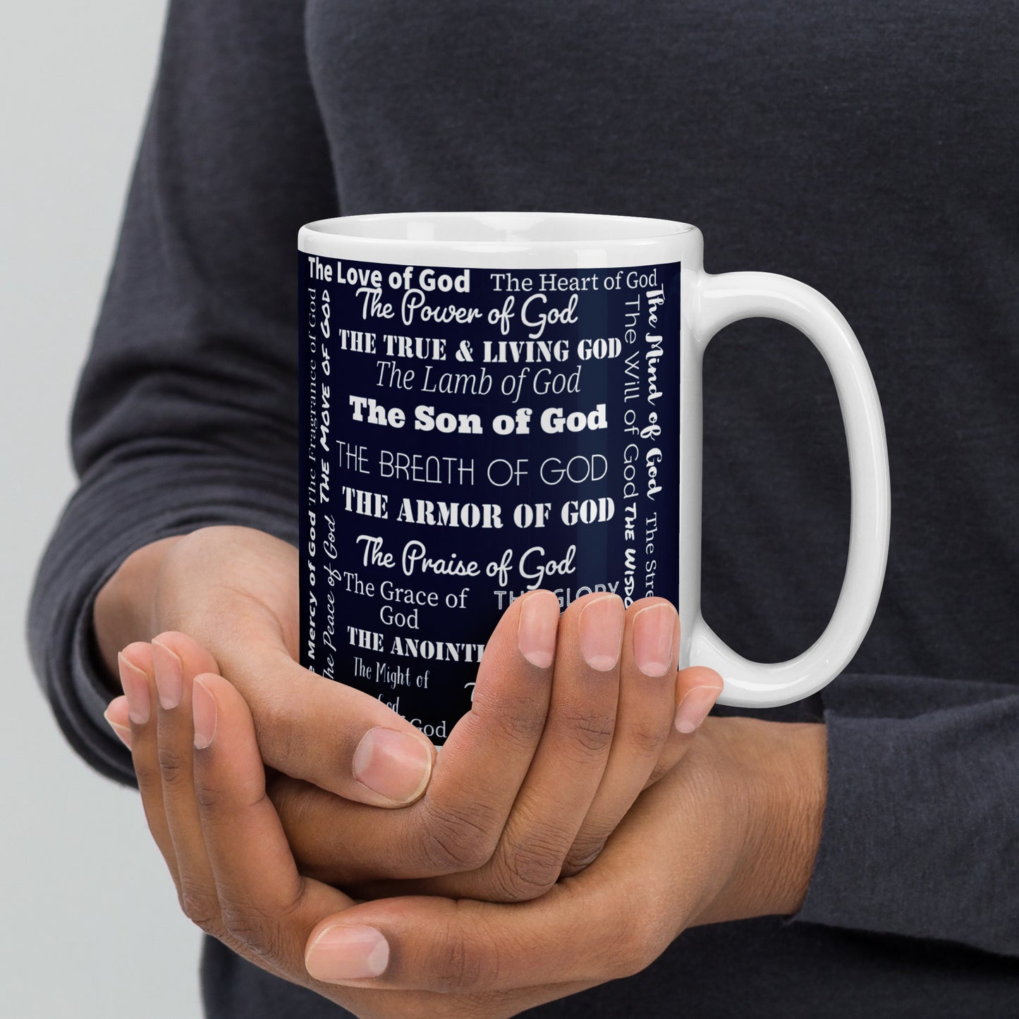 Attributes of God Ceramic Mug - Navy/White