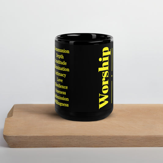 Mug - Worship - Black/Gold Glossy ceramic