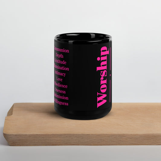 Mug - Worship - Pink/Black Glossy ceramic