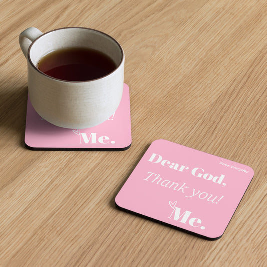 Coaster - Dear God, cork back, Pink/White