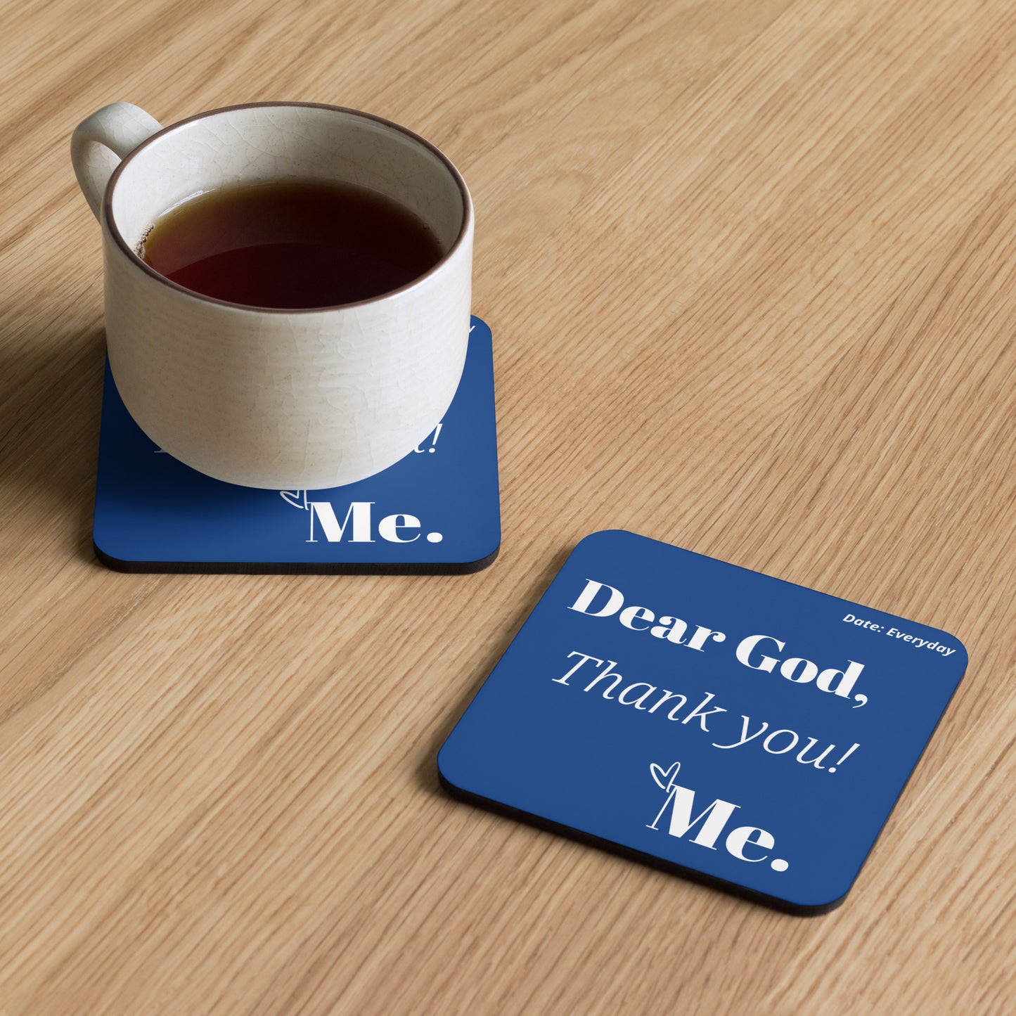 Dear God cork back coaster - Royal Blue