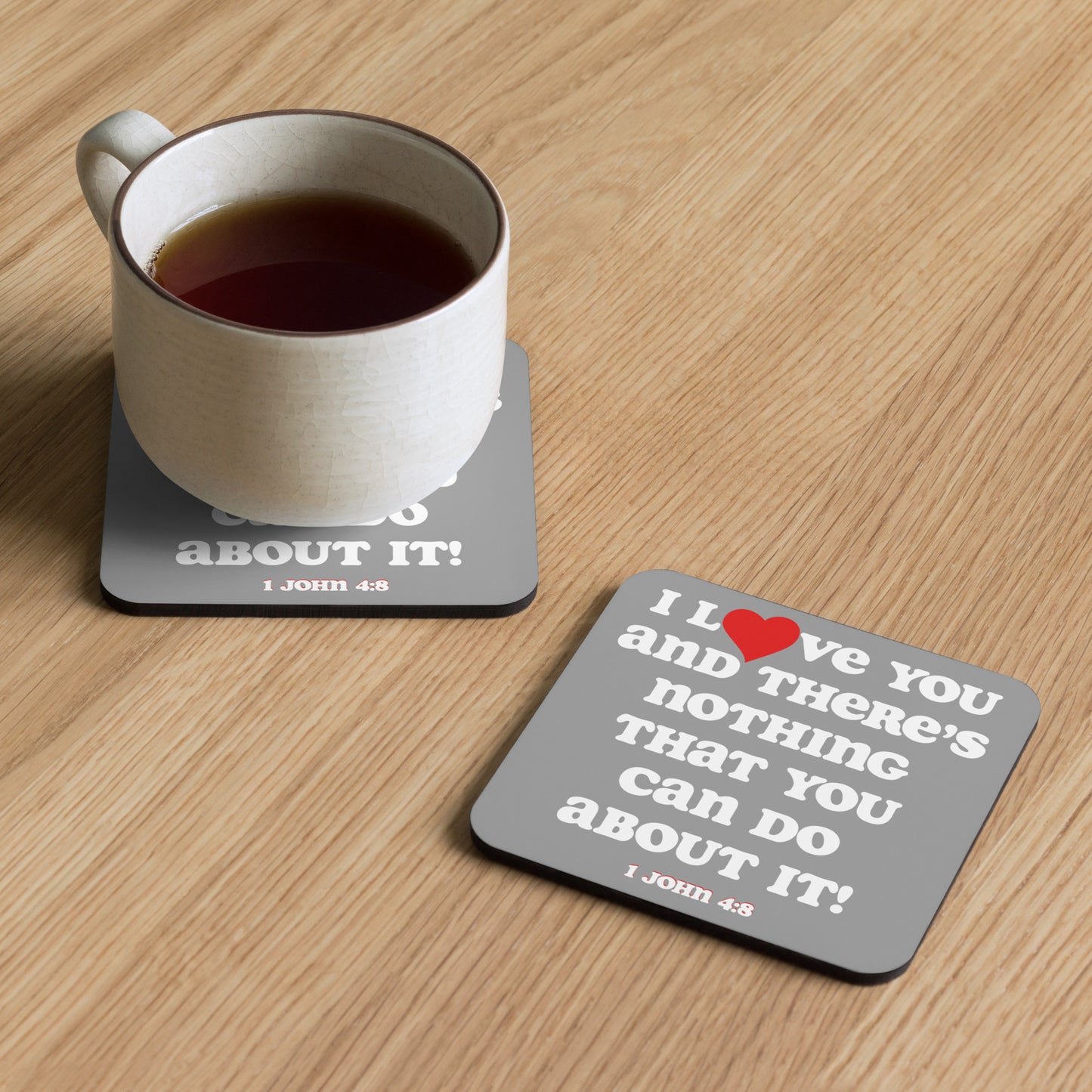 I love you cork back coaster - Grey