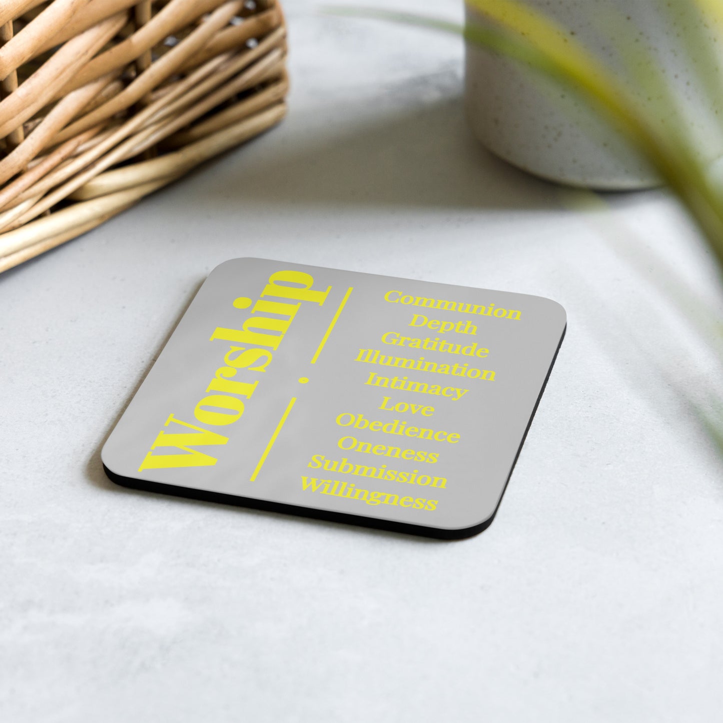 Coaster - Worship cork back coaster - Grey/Gold