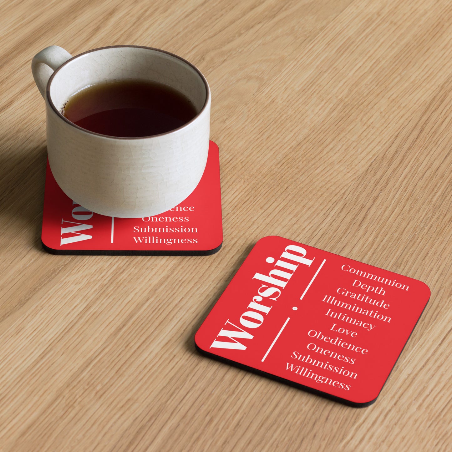 Worship cork back coaster - Red