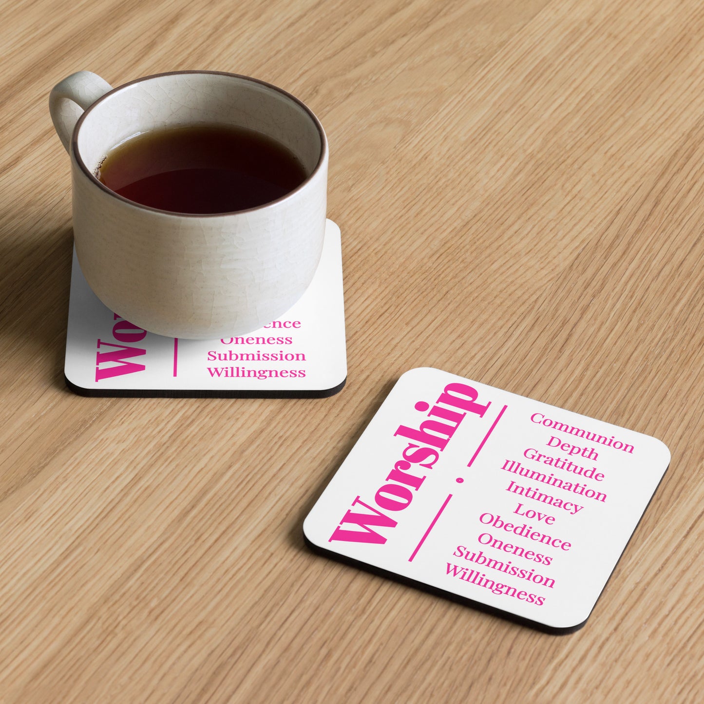 Worship cork back coaster - White/Pink