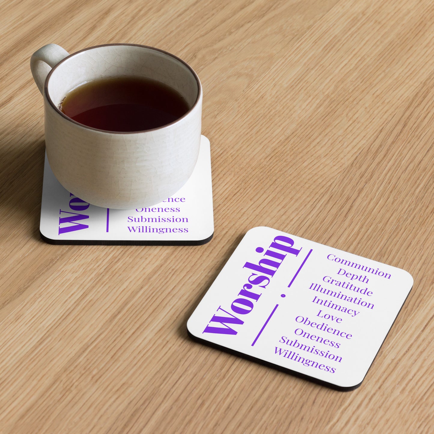 Worship cork back coaster - White/purple