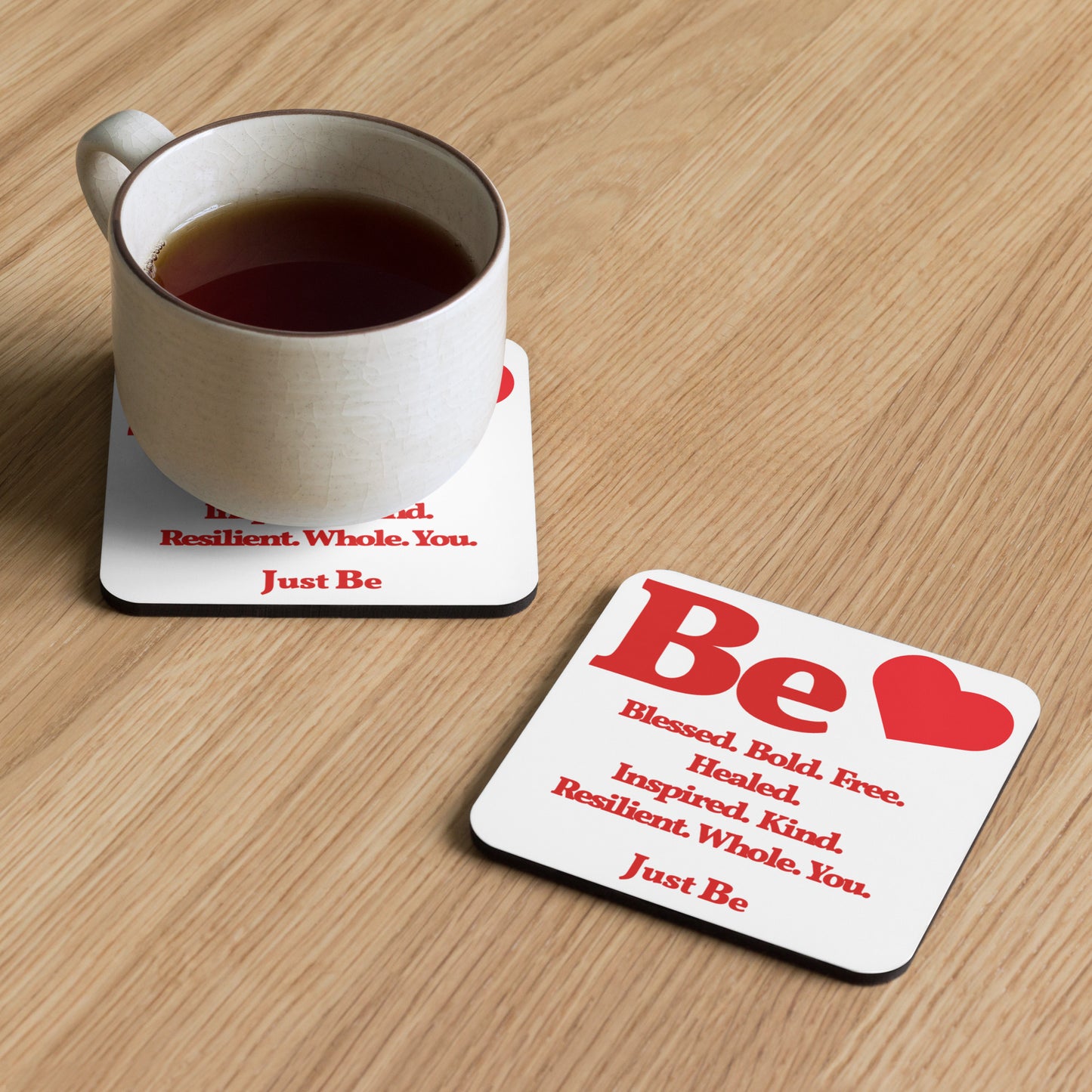 Be Inspired cork back coaster - White/Red