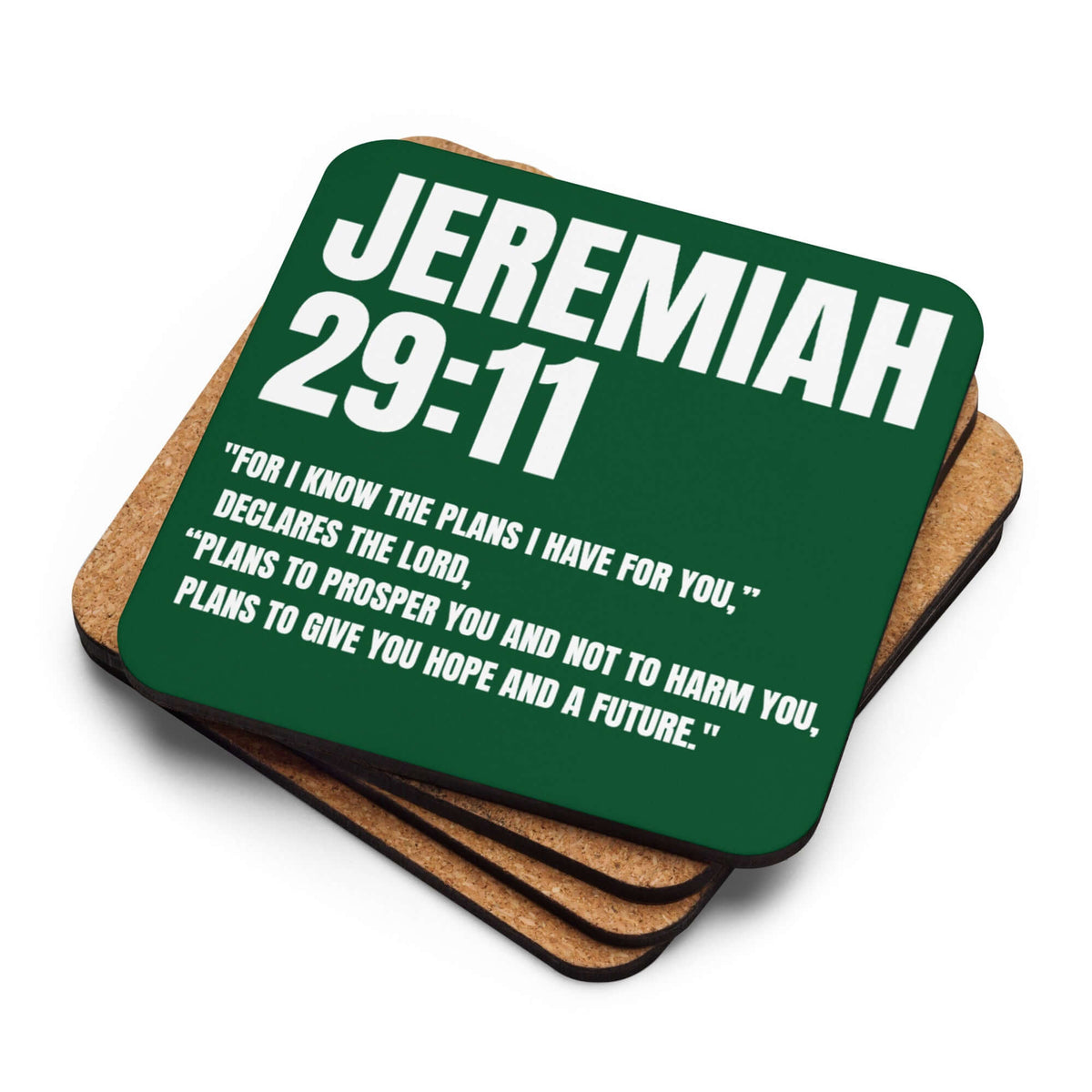 Jeremiah 29:11 Cork-Back Coaster - Forest Green | Christian Home Decor
