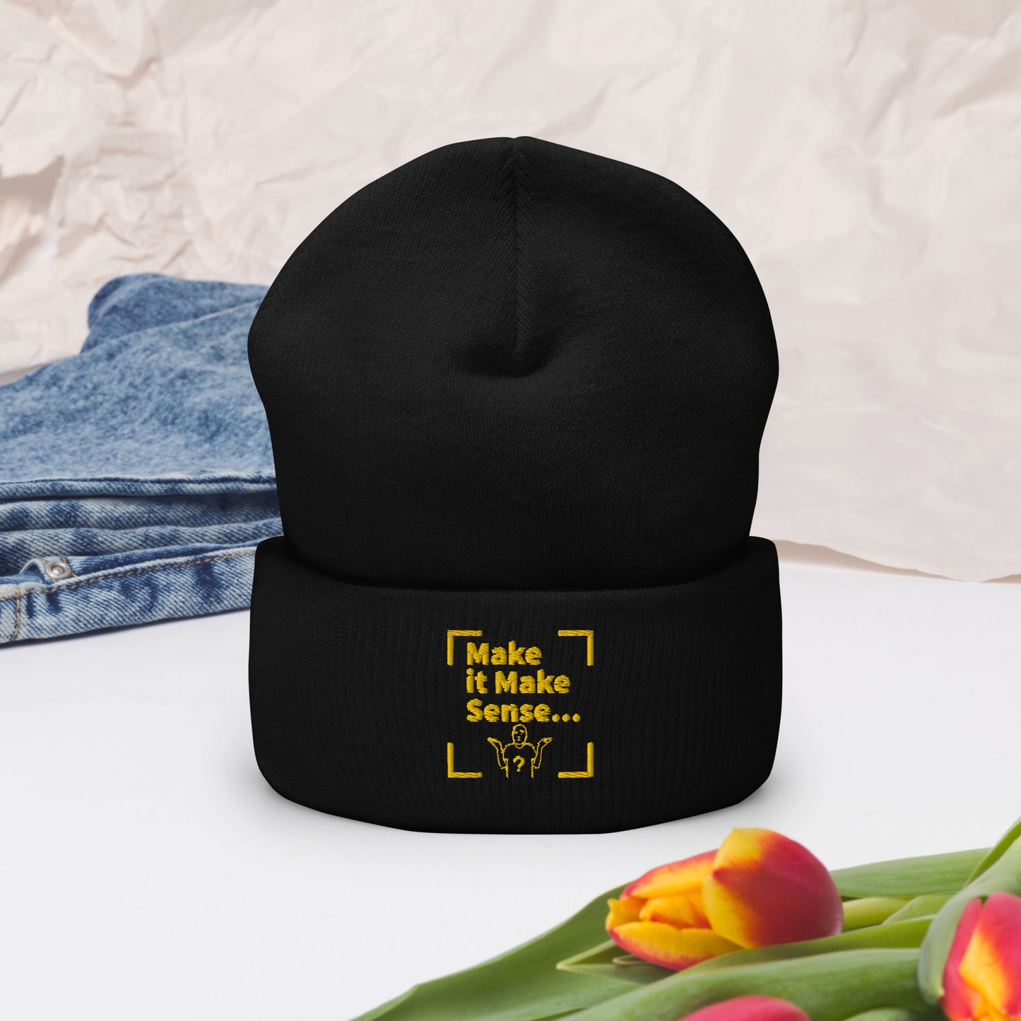 Make Sense Beanie (Gold Print)