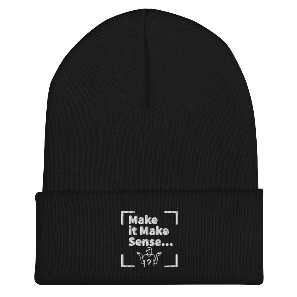 Make Sense Beanie (White Print)