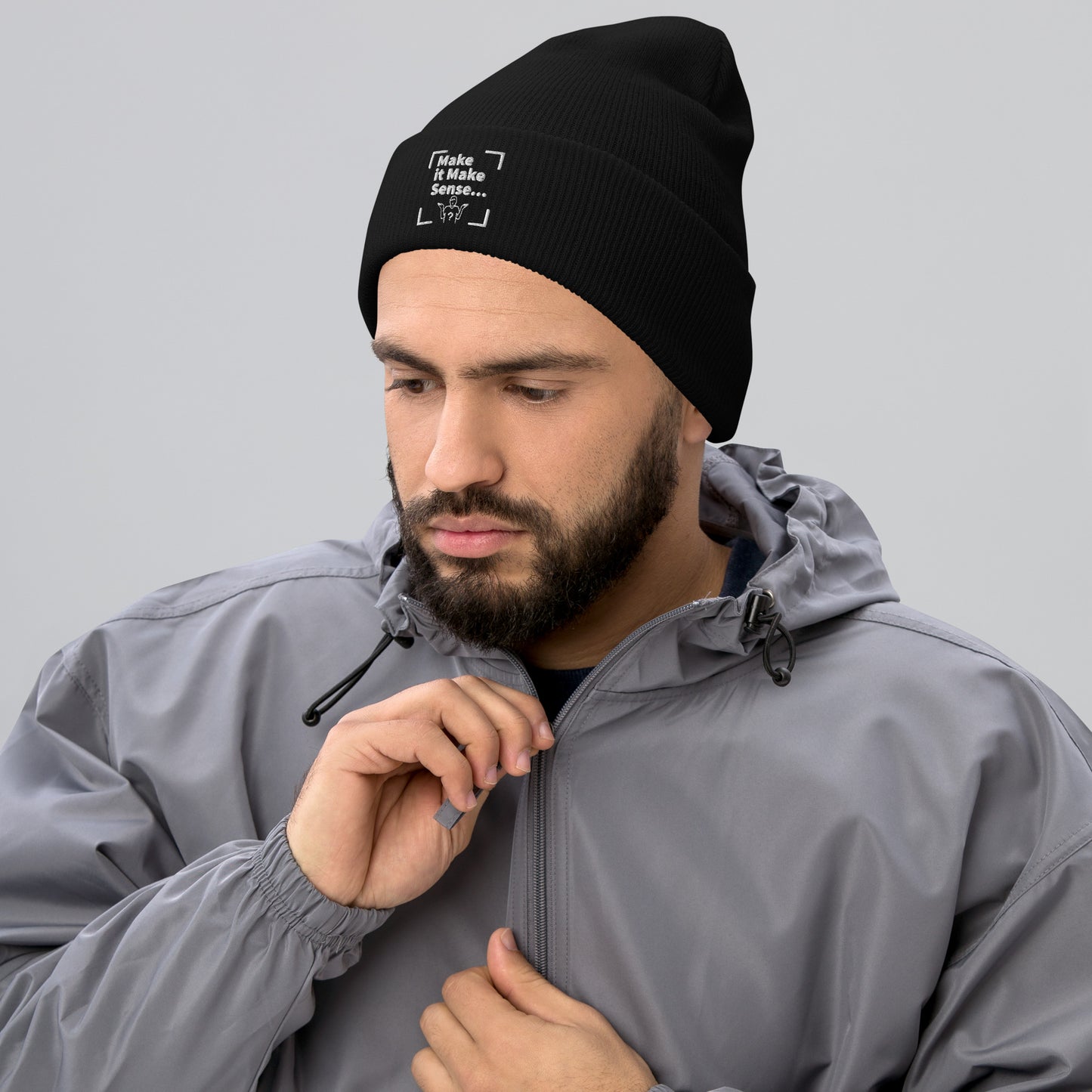 Make Sense Beanie (White Print)