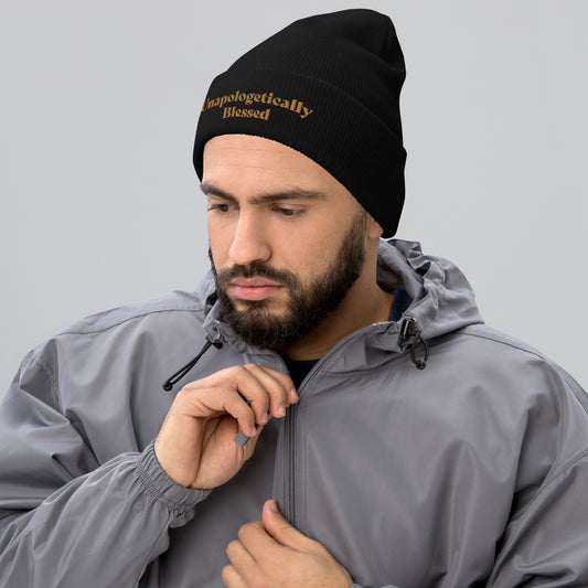 Unapologetic Inspirational Beanie - Wheat prt