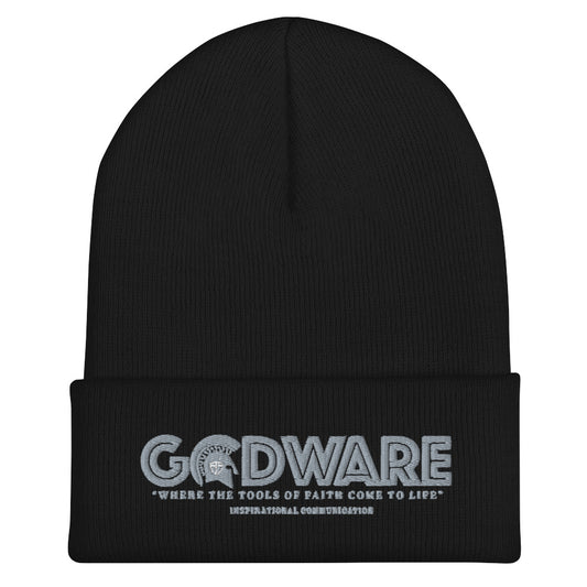 GodWare Logo Beanie – Grey Print | Christian Embroidered Cuffed Winter Hat