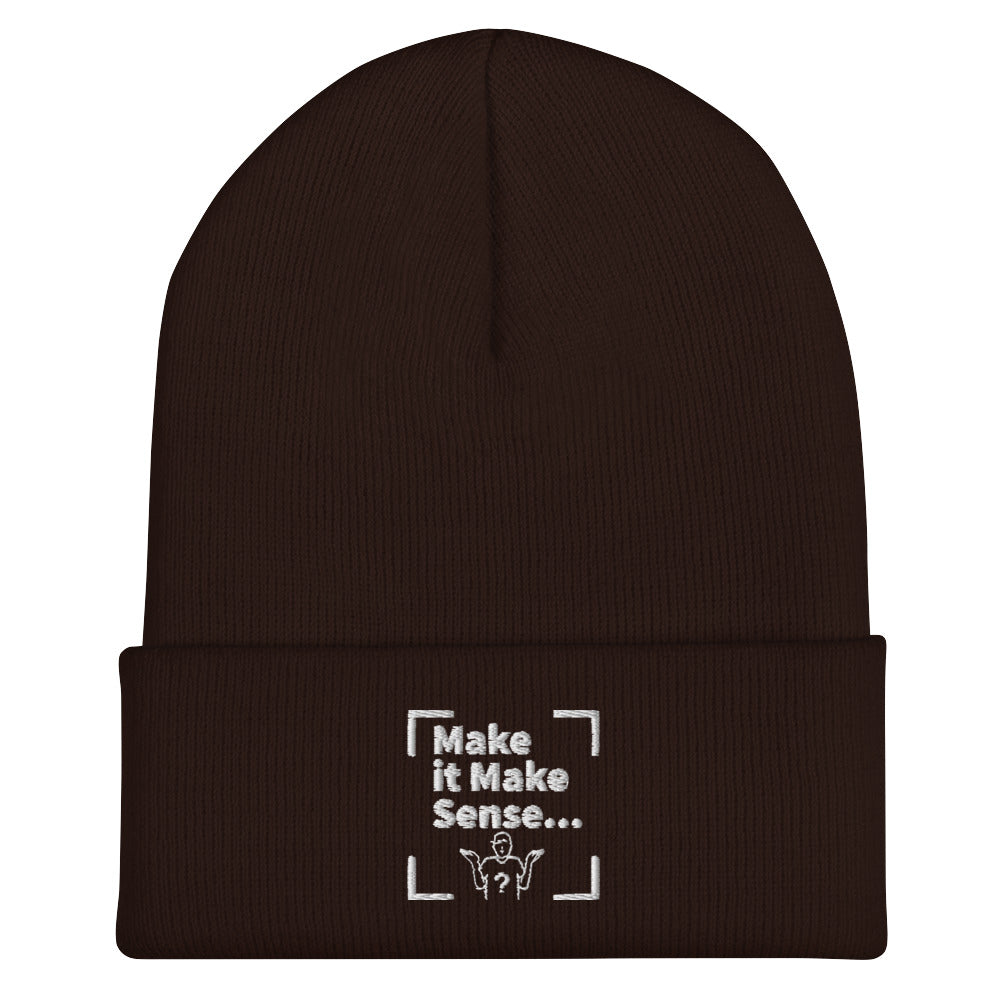 Make Sense Beanie (White Print)