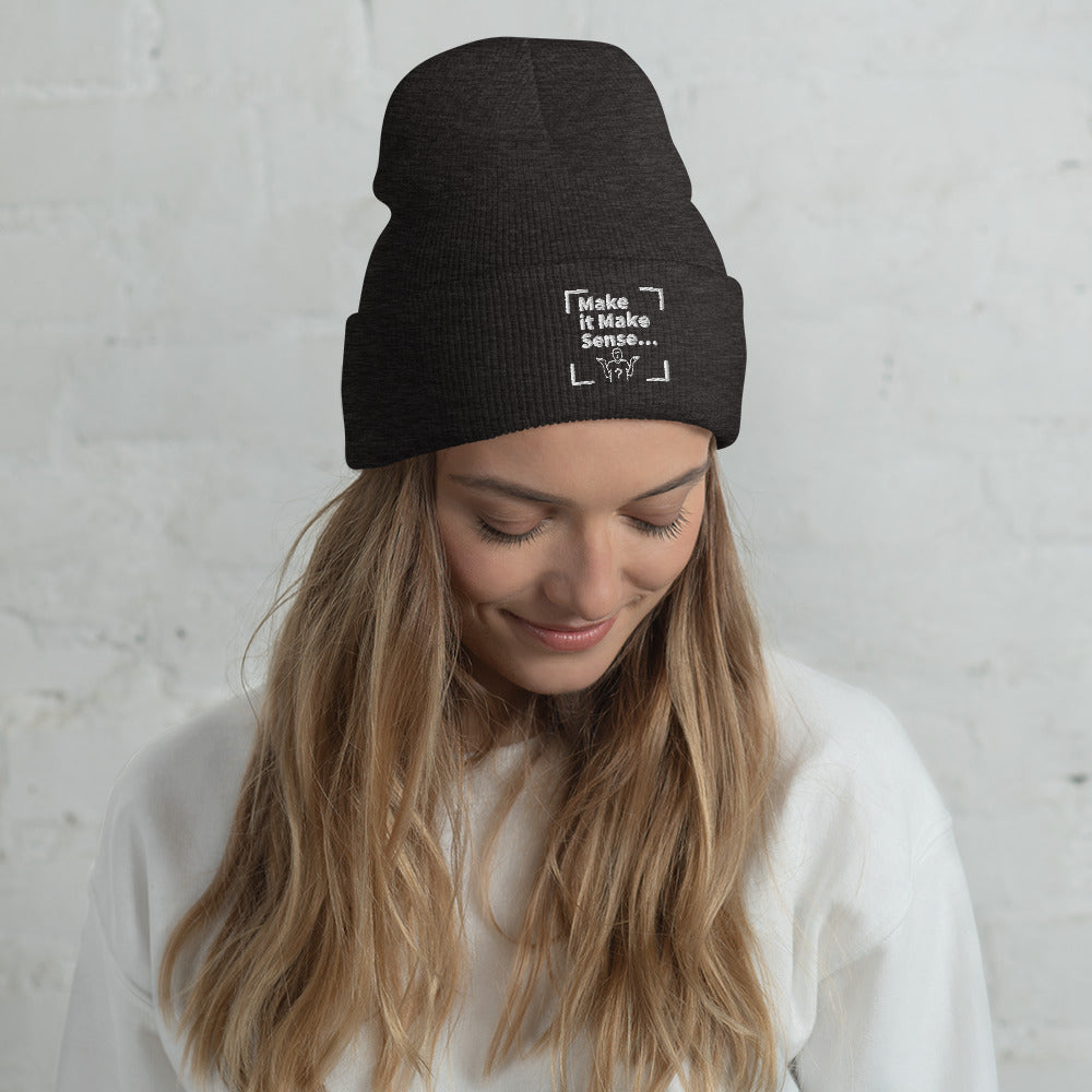 Make Sense Beanie (White Print)
