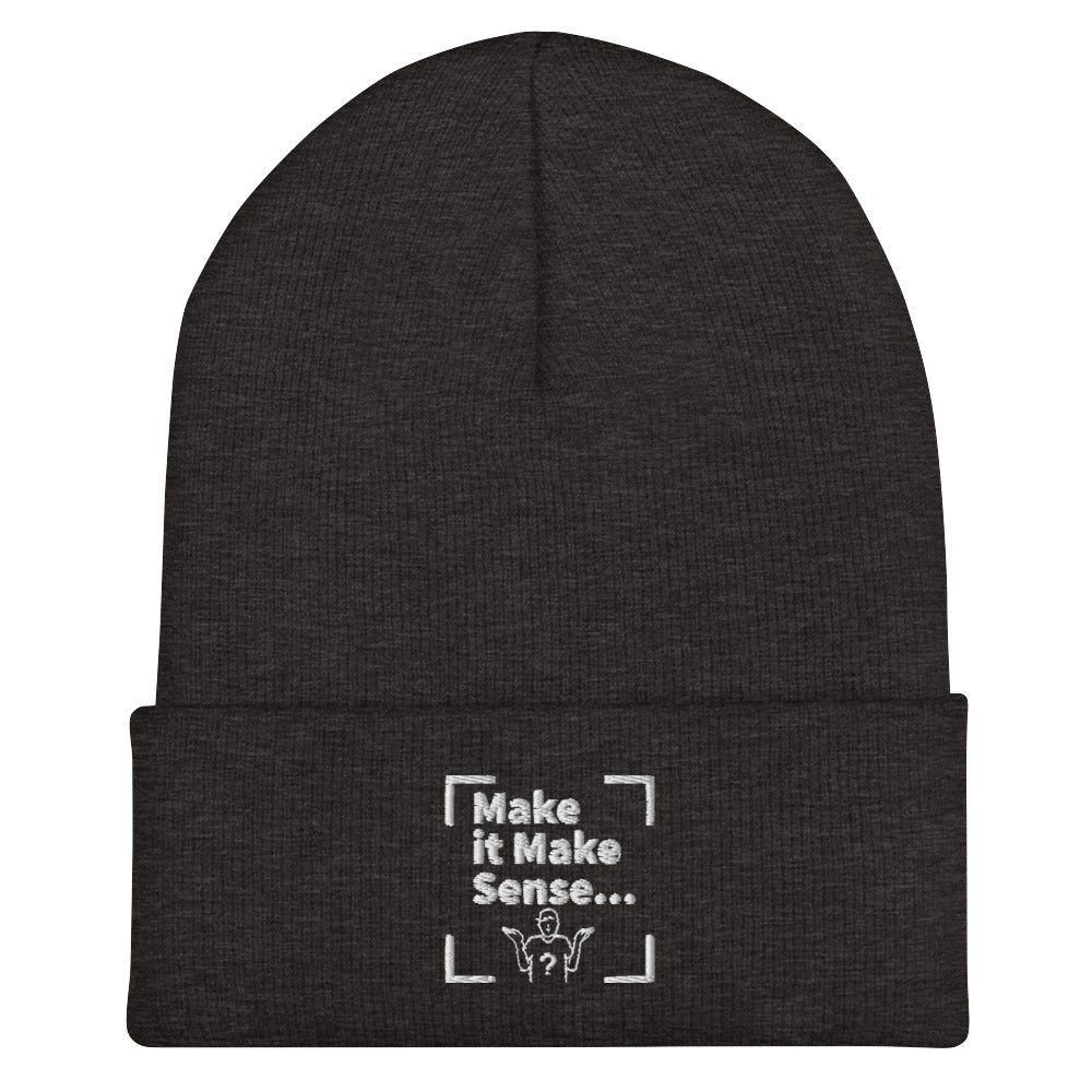Make Sense Beanie (White Print)