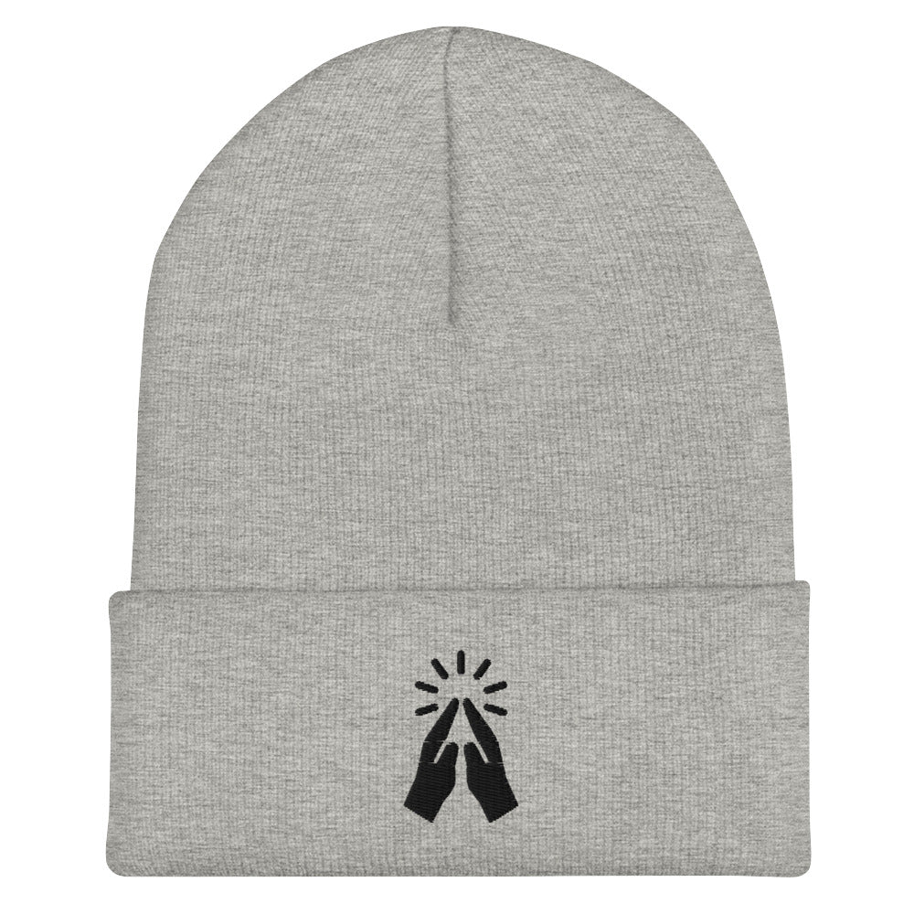 Praying Hands Acrylic Cuffed Beanie - Black print