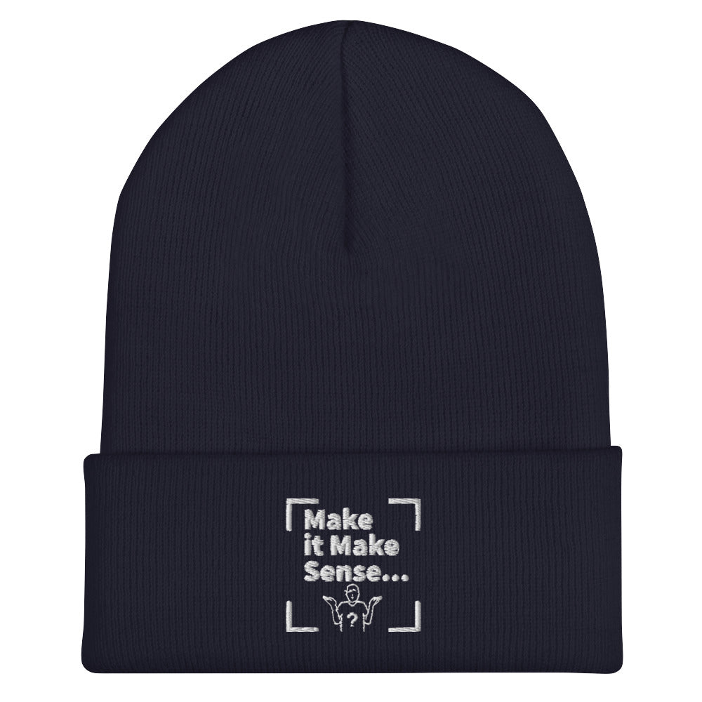 Make Sense Beanie (White Print)