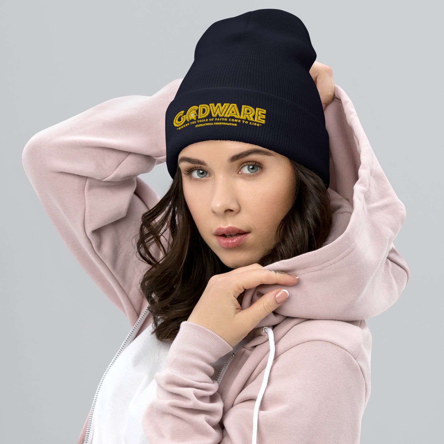 GodWare Logo Beanie – Yellow Print | Christian Embroidered Cuffed Winter Hat