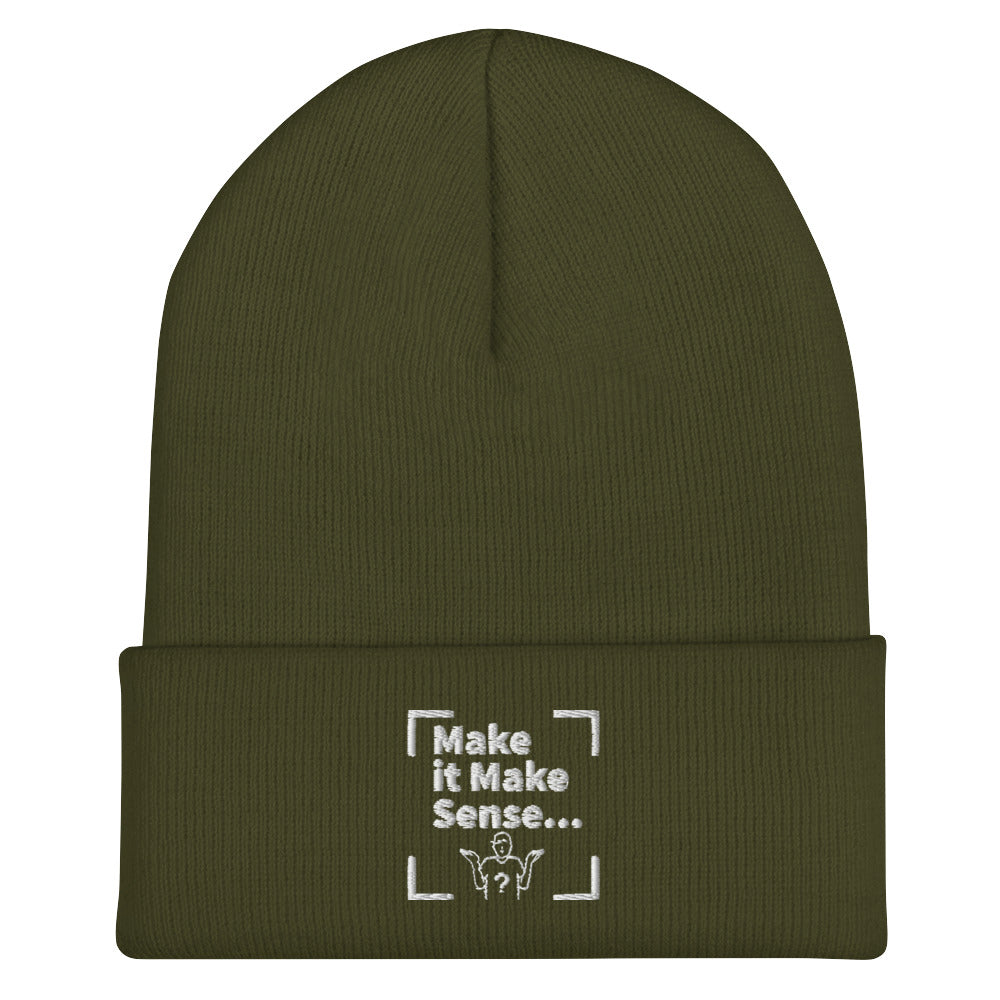 Make Sense Beanie (White Print)