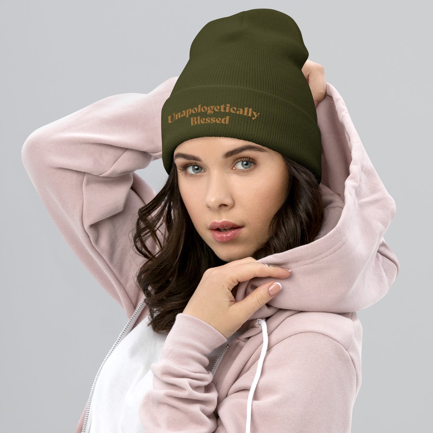 Unapologetic Inspirational Beanie - Wheat prt