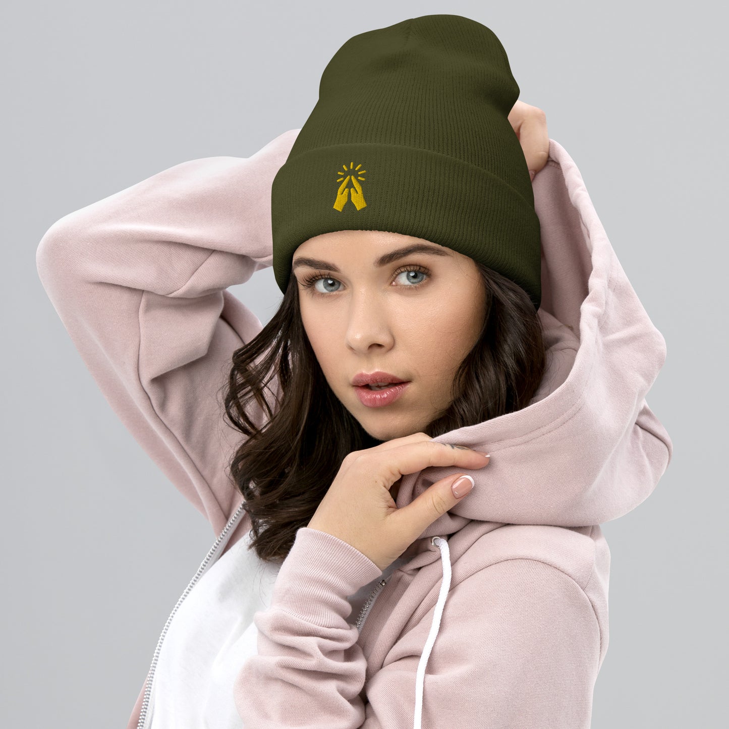 Praying Hands Beanie | Embroidered Christian Cuffed Hat - Unisex