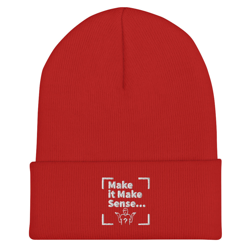 Make Sense Beanie (White Print)
