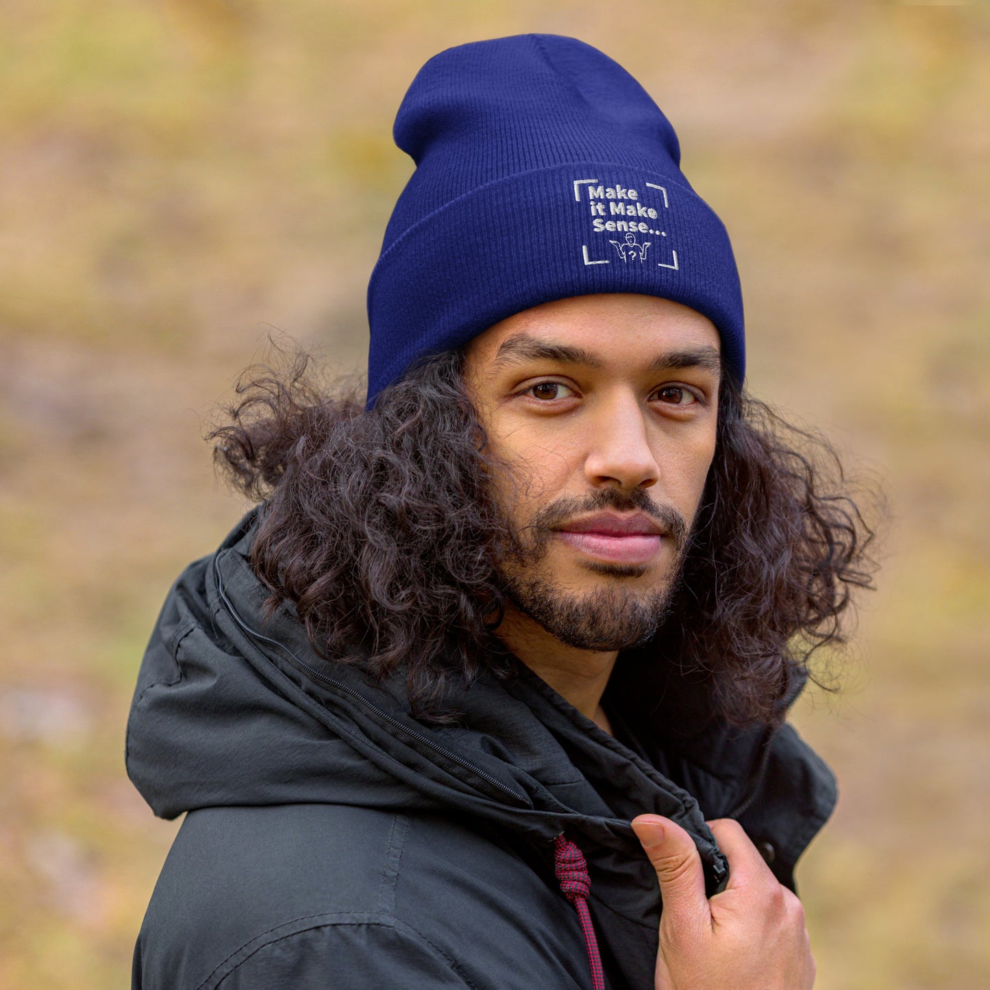 Make Sense Beanie (White Print)