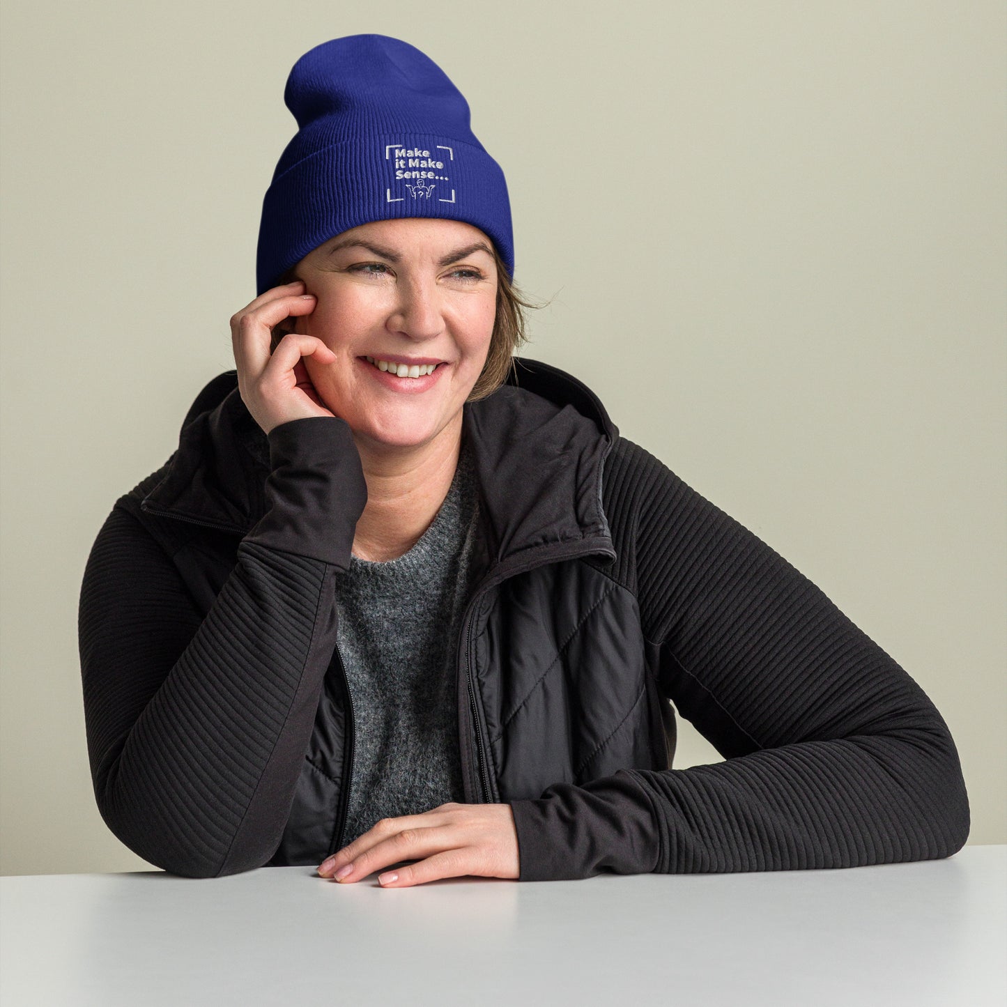 Make Sense Beanie (White Print)