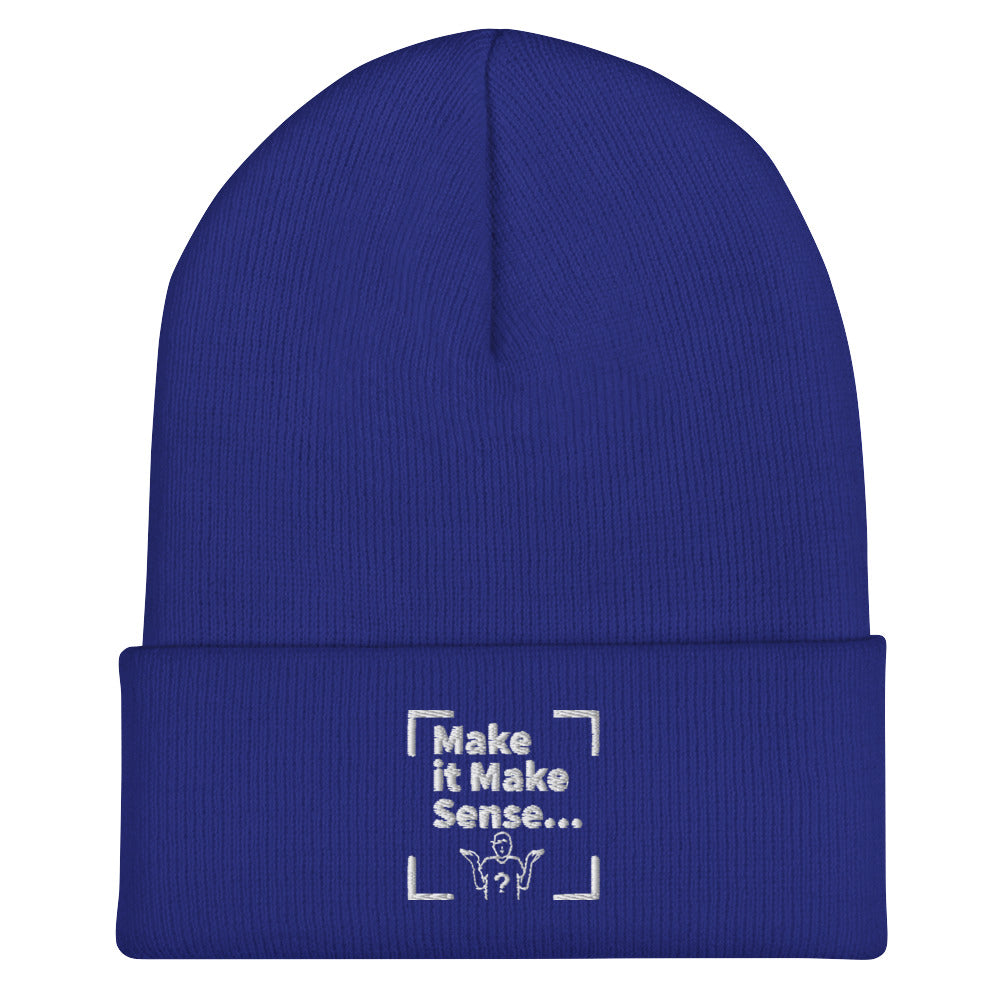 Make Sense Beanie (White Print)
