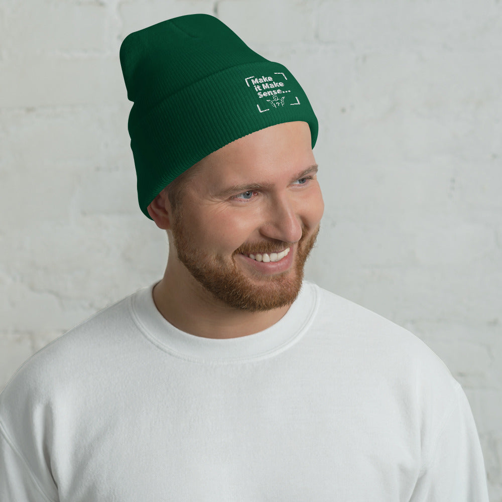 Make Sense Beanie (White Print)