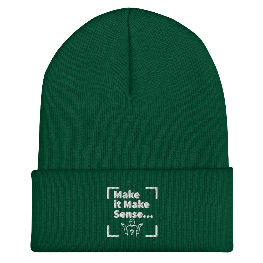 Make Sense Beanie (White Print)
