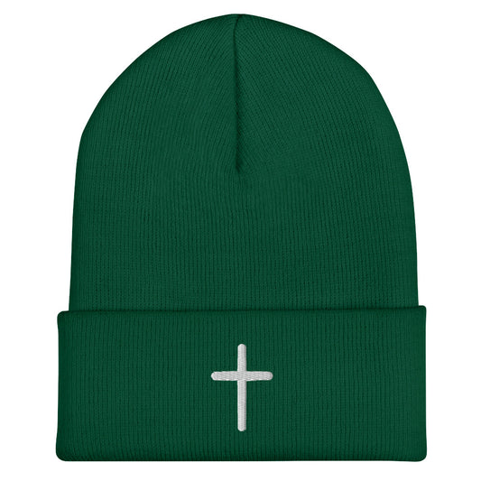 White Cross Beanie | Christian Embroidered Winter Hat | GodWare"