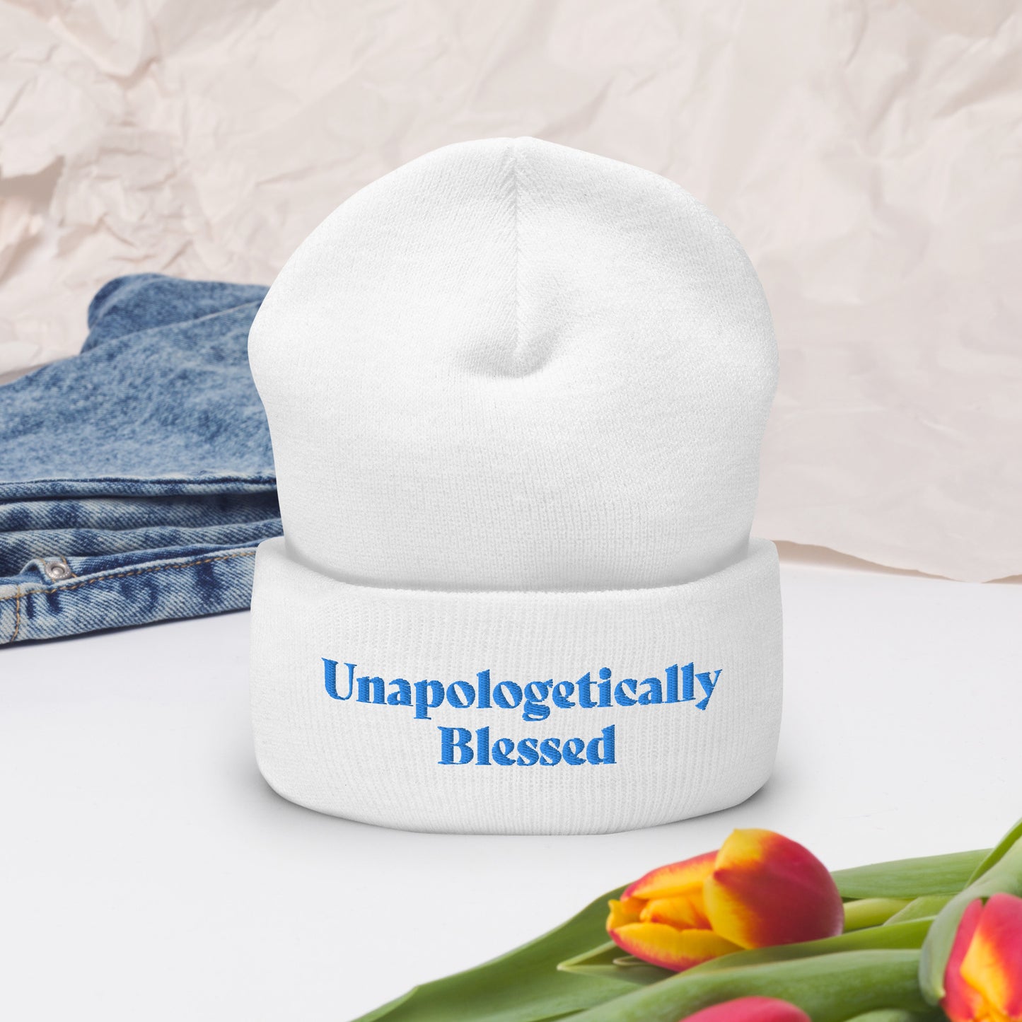 Unapologetic Inspirational Beanie - Blue prt