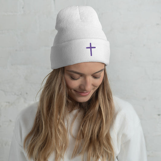 Inspirational Purple Cross Beanie