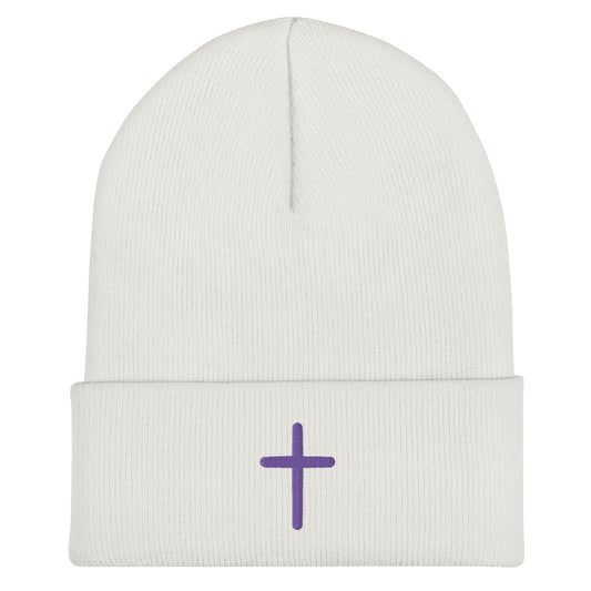 Purple Cross Beanie | Christian Embroidered Winter Hat | GodWare