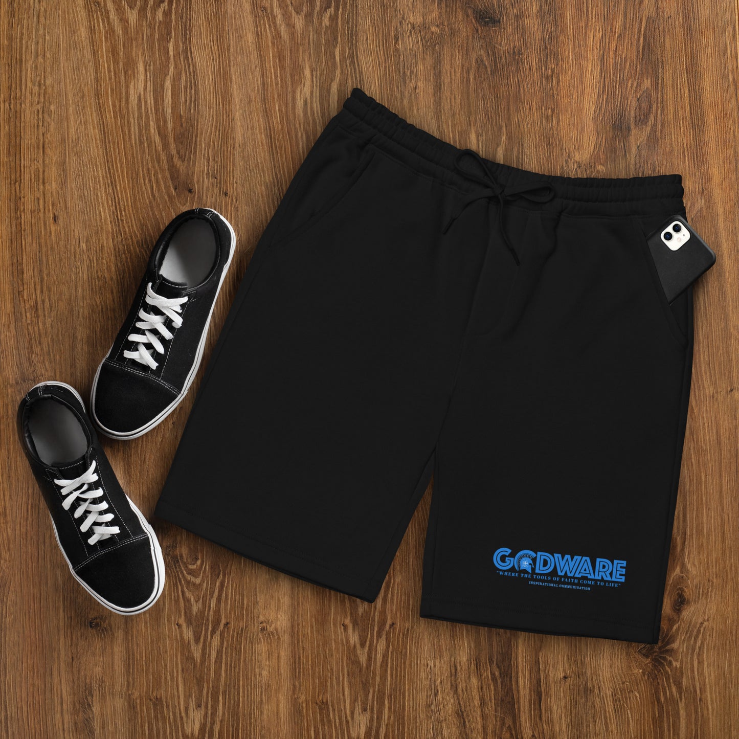Godware logo cotton fleece shorts - Detroit Blue print