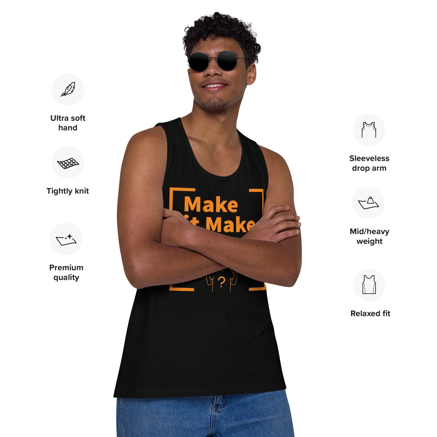 Make it Make Sense Men’s premium tank top - Org/Blk