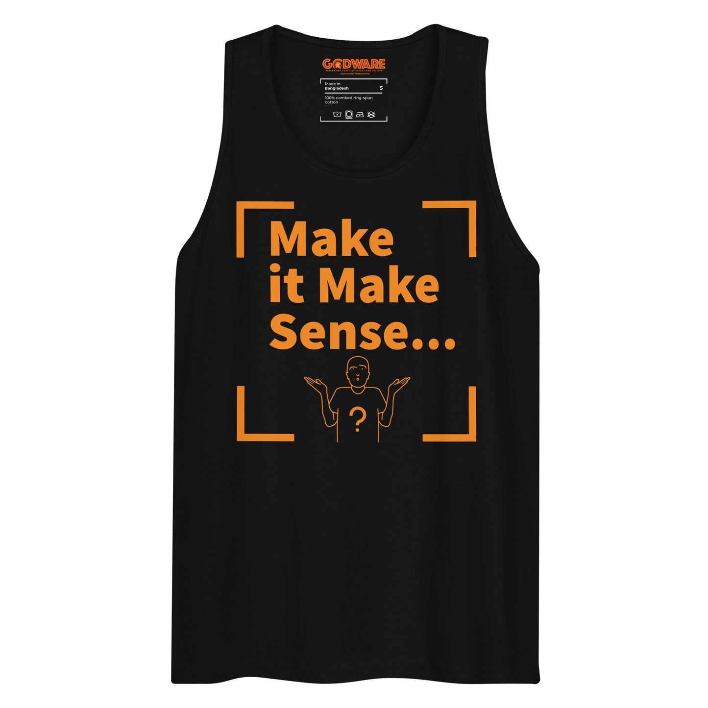 Make it Make Sense Men’s premium tank top - Org/Blk