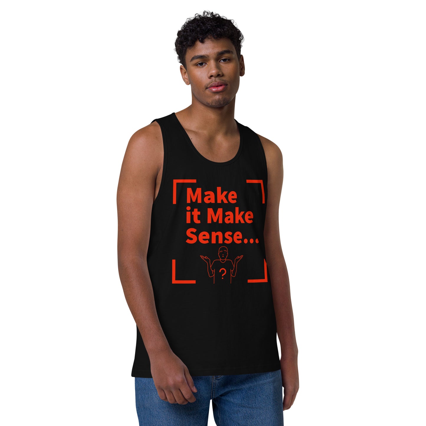Make it Make Sense Men’s premium tank top - Red print