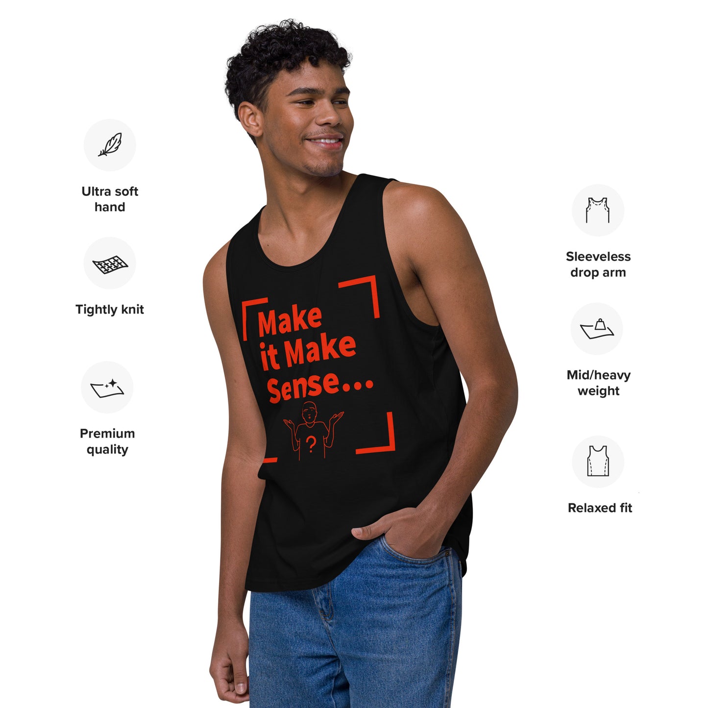 Make it Make Sense Men’s premium tank top - Red print