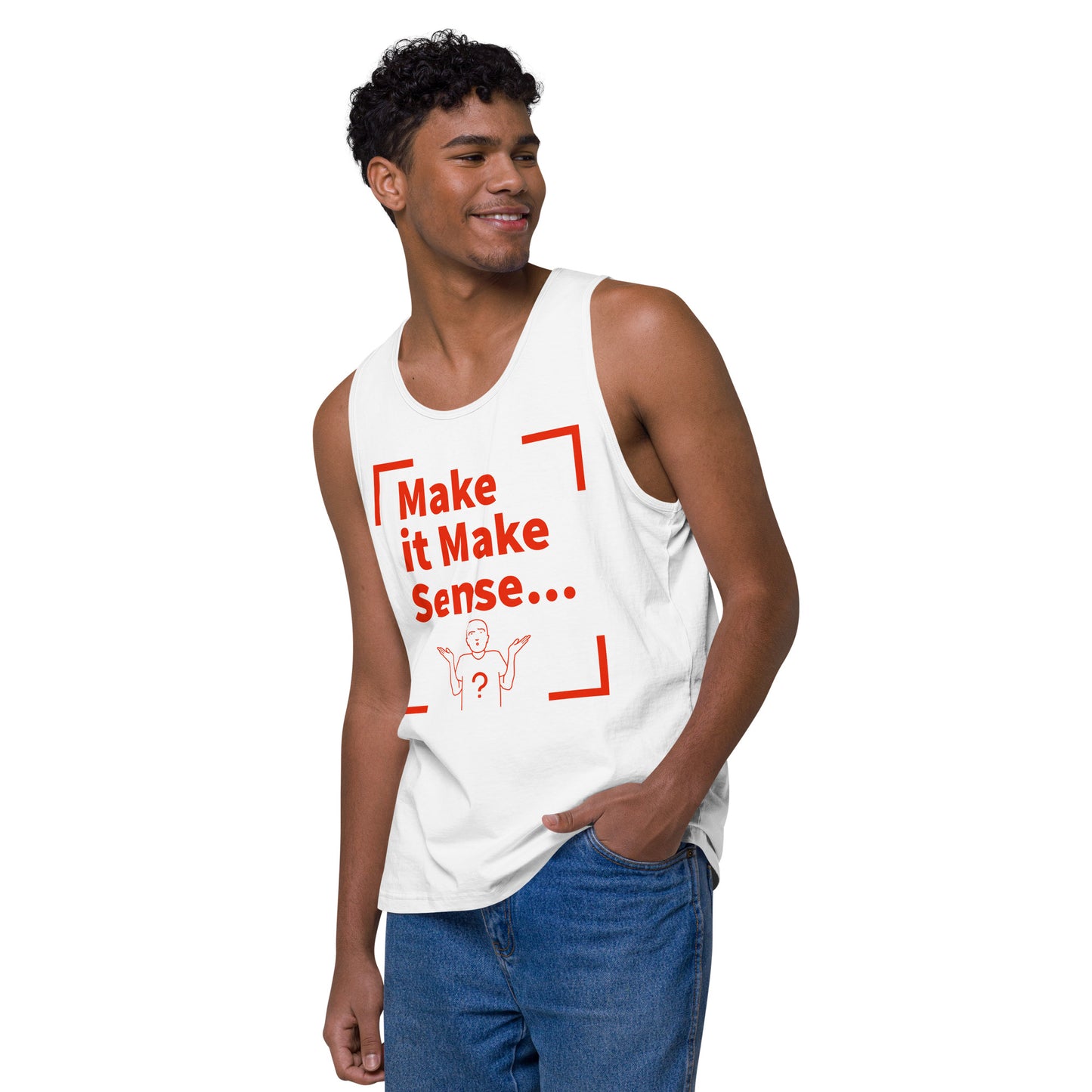 Make it Make Sense Men’s premium tank top - Red print